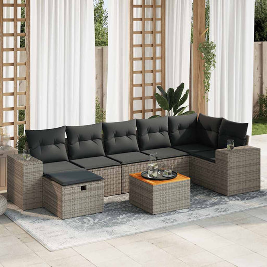 8 pcs garden sofa set with cushions poly rattan grey