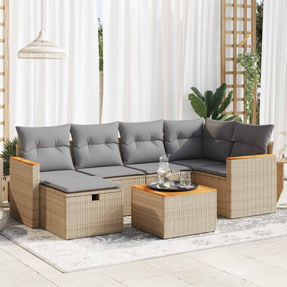 7 pcs garden sofa set with cushions poly rattan beige