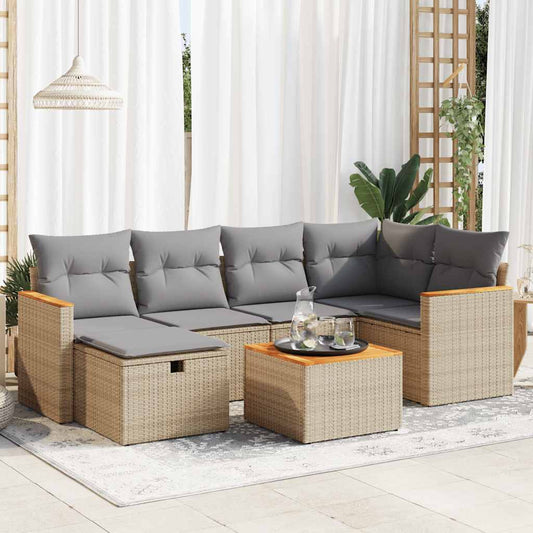 7 pcs garden sofa set with cushions poly rattan beige