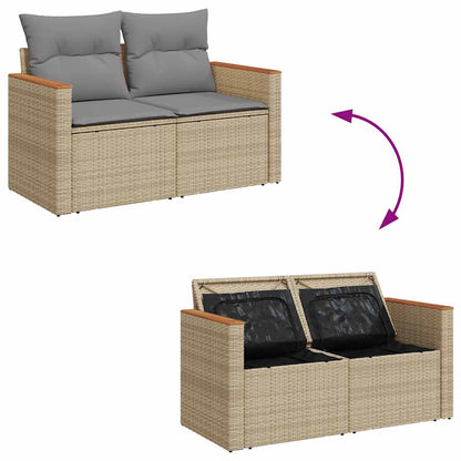 7 pcs garden sofa set with cushions poly rattan beige