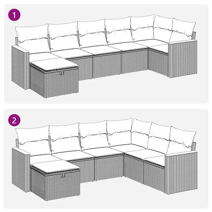 7 pcs garden sofa set with cushions poly rattan beige