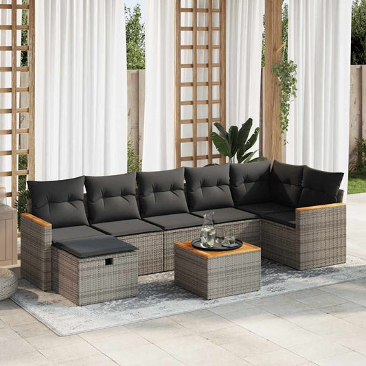 8 pcs garden sofa set with cushions poly rattan grey
