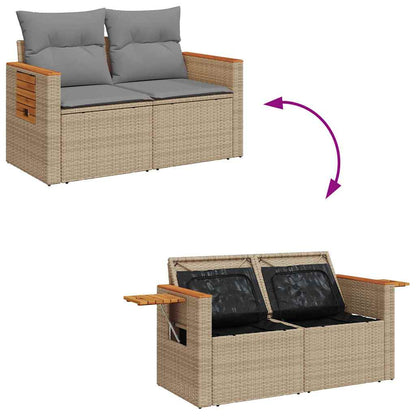 7 pcs garden sofa set with cushions poly rattan beige