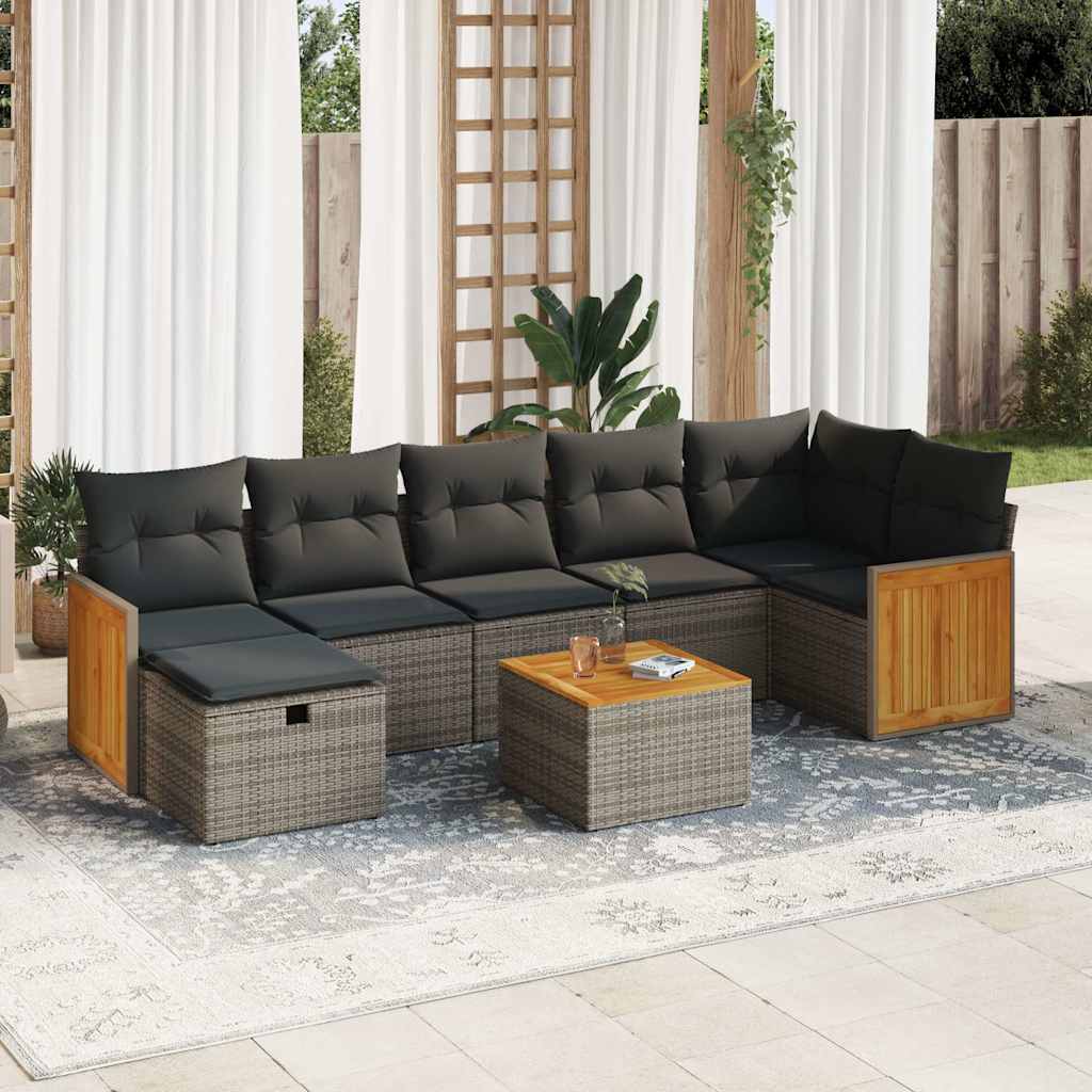 8 pcs garden sofa set with cushions poly rattan grey