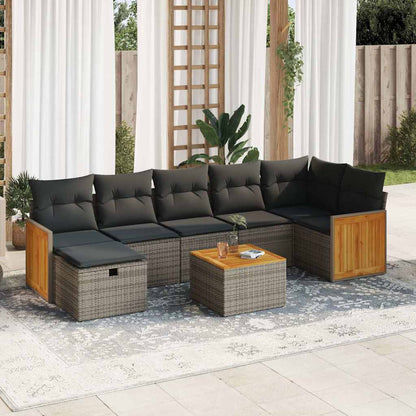8 pcs garden sofa set with cushions poly rattan grey