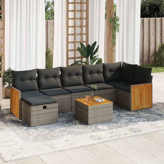 8 pcs garden sofa set with cushions poly rattan grey