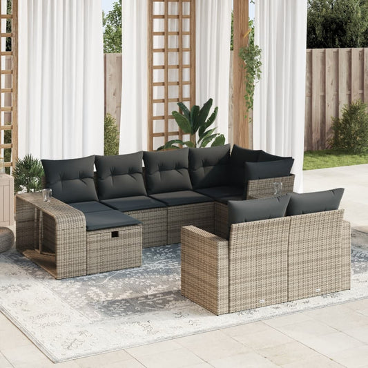 10 pcs garden sofa set with cushions poly rattan grey