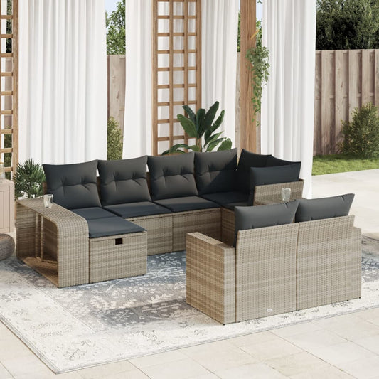 10 pcs garden sofa set with cushions light grey poly rattan