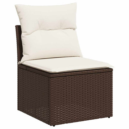 10 pcs garden sofa set with cushions poly rattan brown