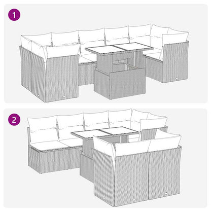 8 pcs garden sofa set with cushions poly rattan grey
