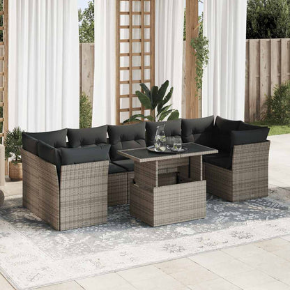 8 pcs garden sofa set with cushions poly rattan grey