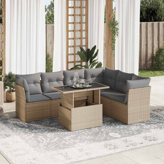 7 pcs garden sofa set with cushions poly rattan beige