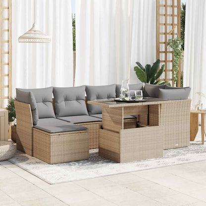 7 pcs garden sofa set with cushions poly rattan beige