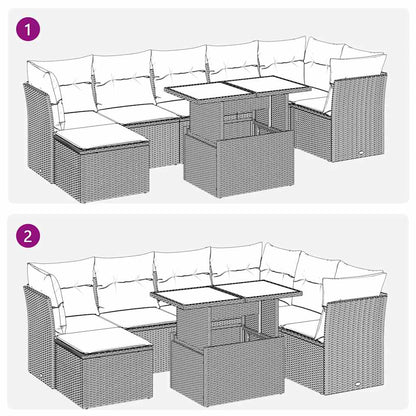 8 pcs garden sofa set with cushions poly rattan grey