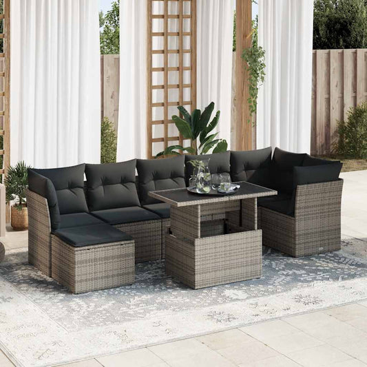 8 pcs garden sofa set with cushions poly rattan grey