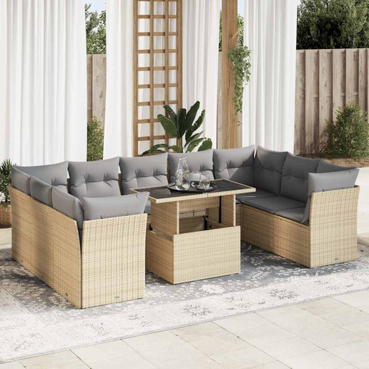 10 pcs garden sofa set with cushions PE rattan beige