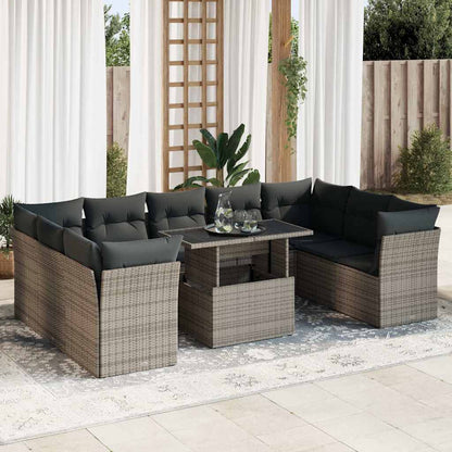 10 pcs garden sofa set with cushions poly rattan grey