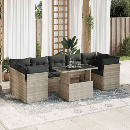 10 pcs garden sofa set with cushions light grey poly rattan