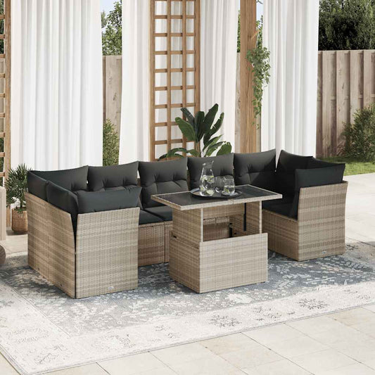 10 pcs garden sofa set with cushions light grey poly rattan
