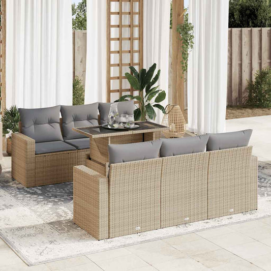 7 pcs garden sofa set with cushions poly rattan beige