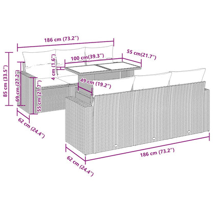 7 pcs conjunto sofás jardim almofadões vime PE/acácia cinzento