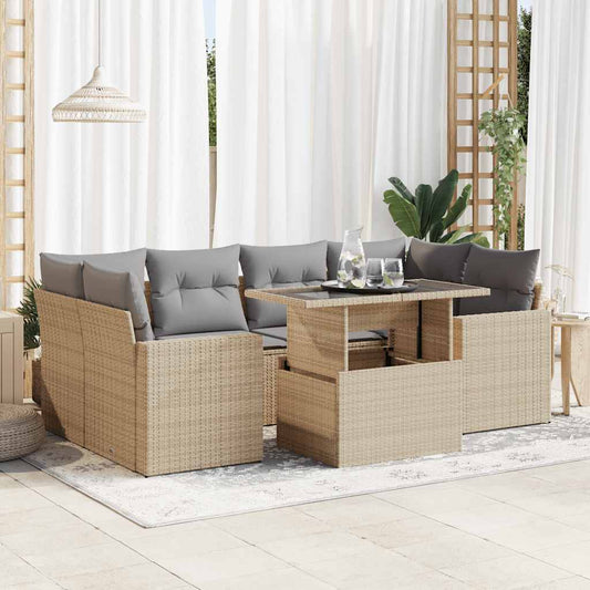 7 pcs garden sofa set with cushions poly rattan beige