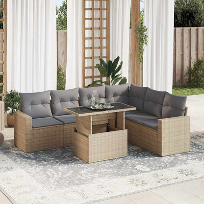 7 pcs garden sofa set with cushions poly rattan beige