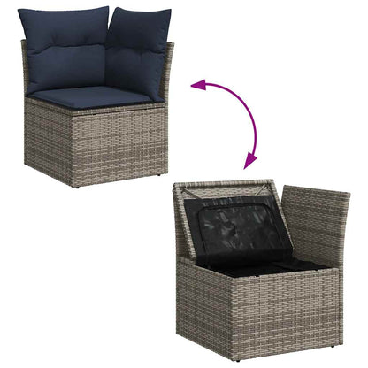 7 pcs conjunto sofás jardim almofadões vime PE/acácia cinzento