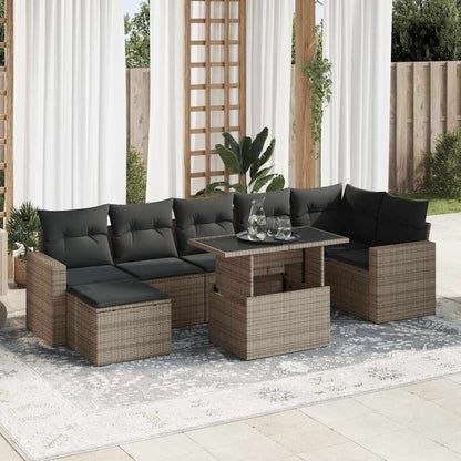8 pcs garden sofa set with cushions poly rattan grey