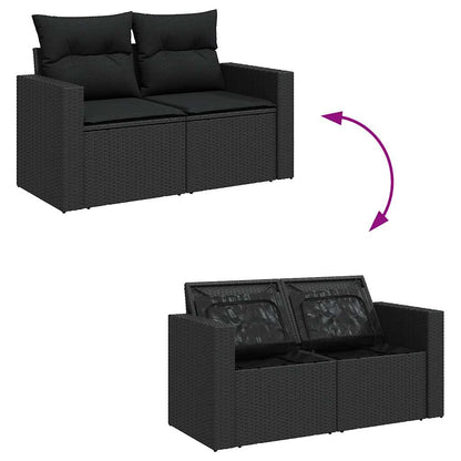 10 pcs garden sofa set with cushions poly rattan black