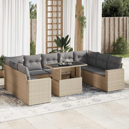 10 pcs garden sofa set with cushions PE rattan beige