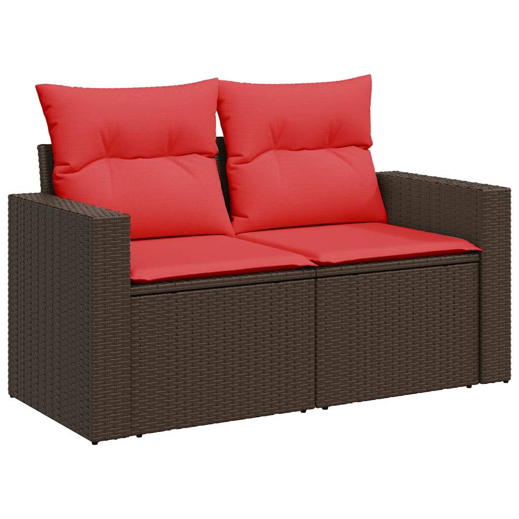 10 pcs conj. sofás jardim c/ almofadões vime PE/acácia castanho
