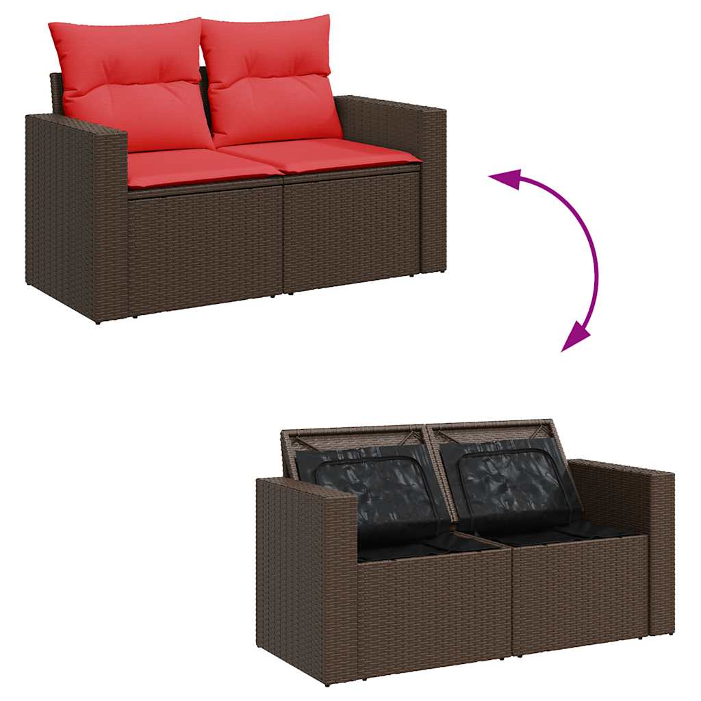 10 pcs conj. sofás jardim c/ almofadões vime PE/acácia castanho