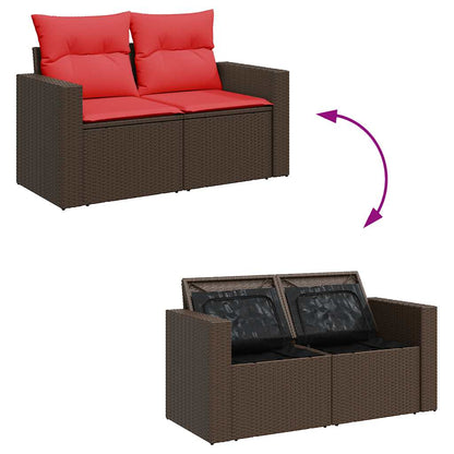 10 pcs conj. sofás jardim c/ almofadões vime PE/acácia castanho