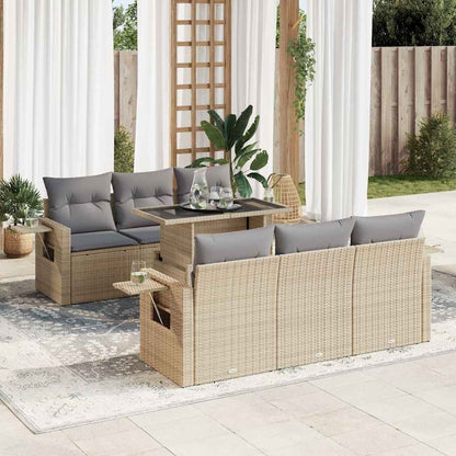 7 pcs garden sofa set with cushions poly rattan beige