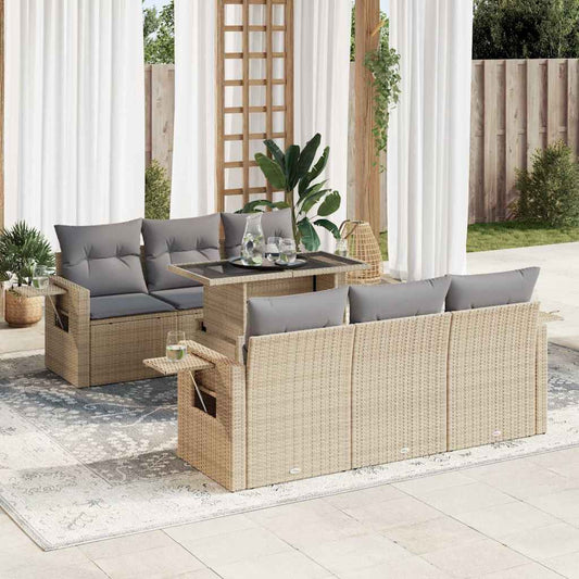 7 pcs garden sofa set with cushions poly rattan beige