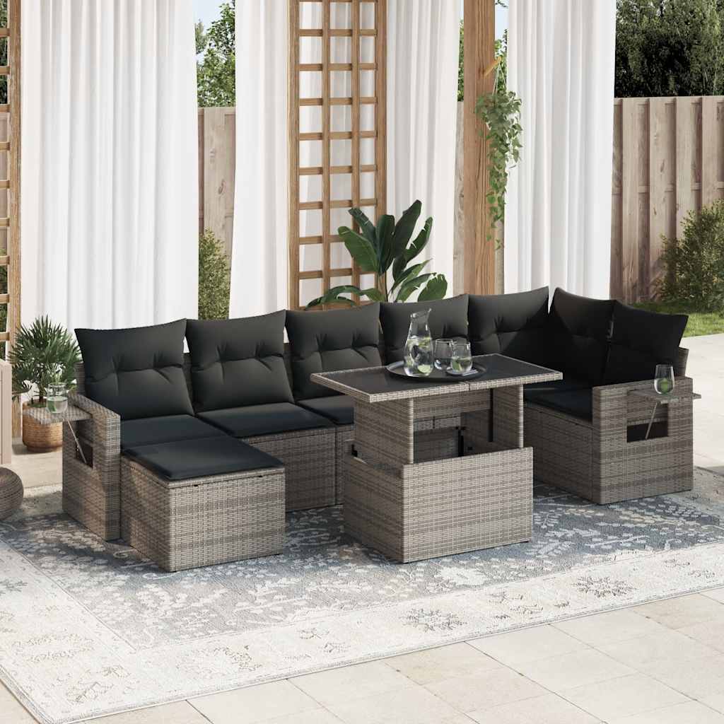 8 pcs garden sofa set with cushions poly rattan grey