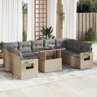 10 pcs garden sofa set with cushions PE rattan beige