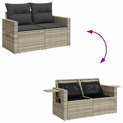 10 pcs garden sofa set with cushions light grey poly rattan