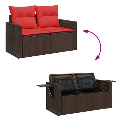 10 pcs conj. sofás jardim c/ almofadões vime PE/acácia castanho