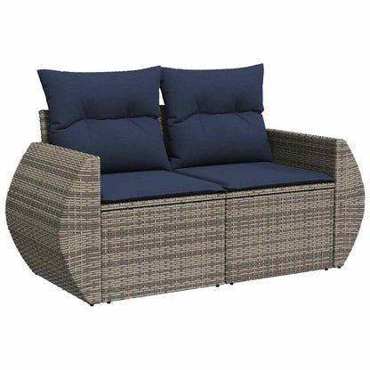 7 pcs conjunto sofás jardim almofadões vime PE/acácia cinzento