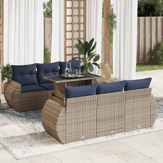 7 pcs conjunto sofás jardim almofadões vime PE/acácia cinzento