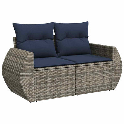 7 pcs conjunto sofás jardim almofadões vime PE/acácia cinzento