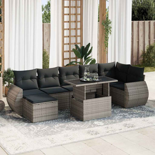 8 pcs garden sofa set with cushions poly rattan grey