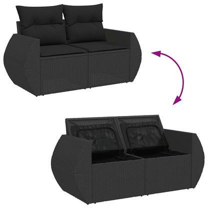 10 pcs garden sofa set with cushions poly rattan black