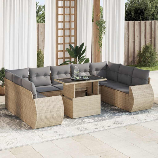 10 pcs garden sofa set with cushions PE rattan beige