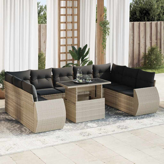 10 pcs garden sofa set with cushions light grey poly rattan