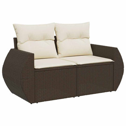 10 pcs garden sofa set with cushions poly rattan brown