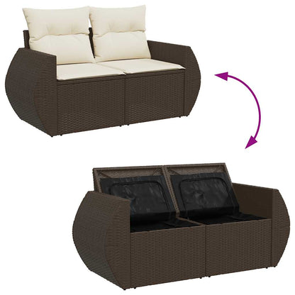 10 pcs garden sofa set with cushions poly rattan brown