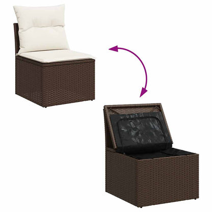 10 pcs garden sofa set with cushions poly rattan brown
